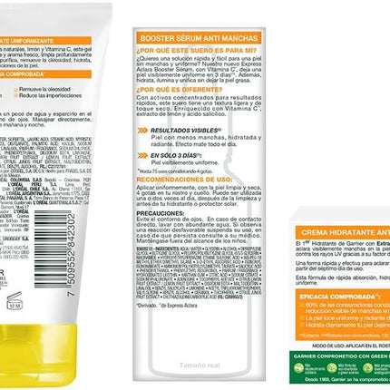 Kit de cuidado de la piel con vitamina C Aclara de Garnier Express (3 piezas): sérum, crema hidratante y limpiador facial