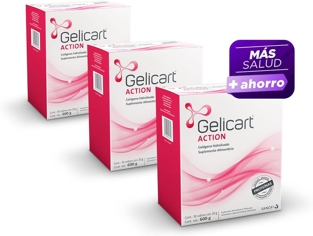 Gelicart Action® Hydrolyzed Collagen Powder – 3 Box Bundle (90 Packets Total, 20g Each)