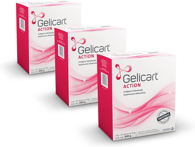 Gelicart Action® Hydrolyzed Collagen Powder – 3 Box Bundle (90 Packets Total, 20g Each)